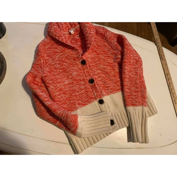 GAP Marled Orange Cream Shawl Collar Wool Blend Cottagecore Cardigan Sweater Sm - Picture 1 of 9